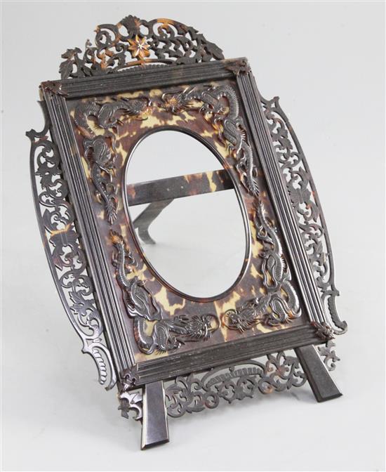 A Chinese tortoiseshell easel photograph frame, early 20th century, 26cm, some damage